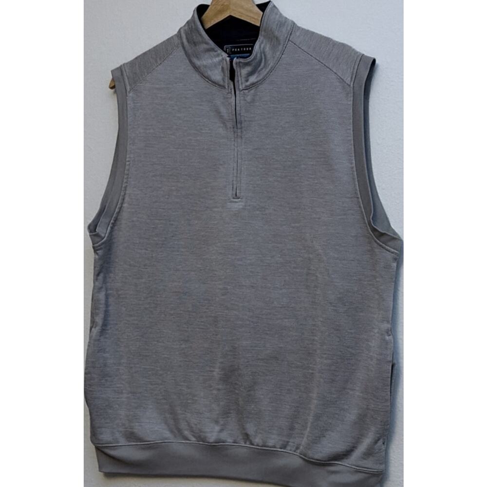 PGA TOUR Men's Gray Sleeveless Golf Windbreaker Vest 1/4 Zip Polyester Size L